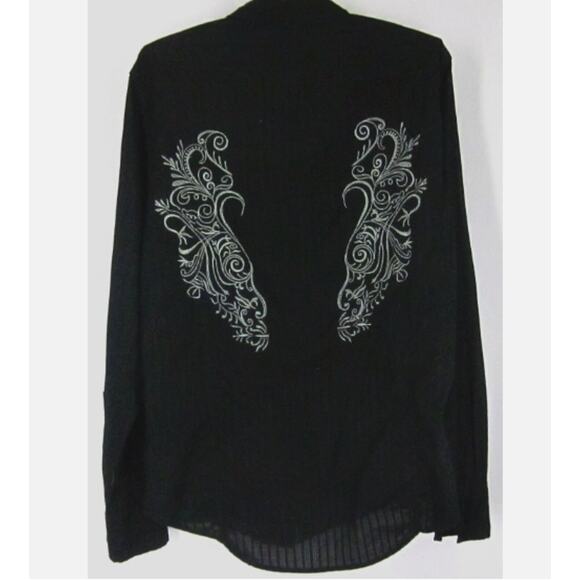 Vintage Y2K GUESS Men Size Large Black Embroidered Button Down Casual Club Shirt - Picture 2 of 7